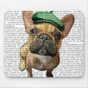Brun Fransk Bulldog med Grönt Hat 2 Musmatta