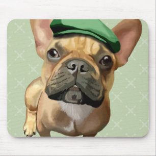 Brun Fransk Bulldog med Grönt Hat Musmatta