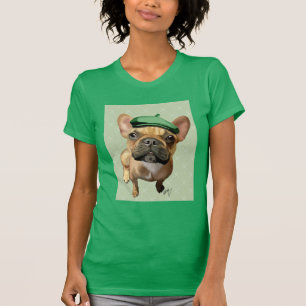Brun Fransk Bulldog med Grönt Hat Tee
