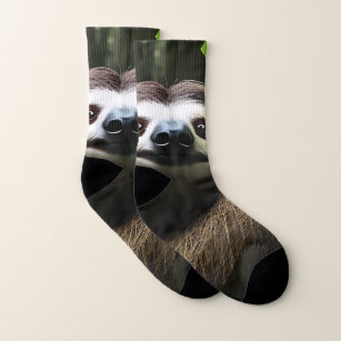 Brun Fuzzy Sloth, Fullt Print Socks Strumpor