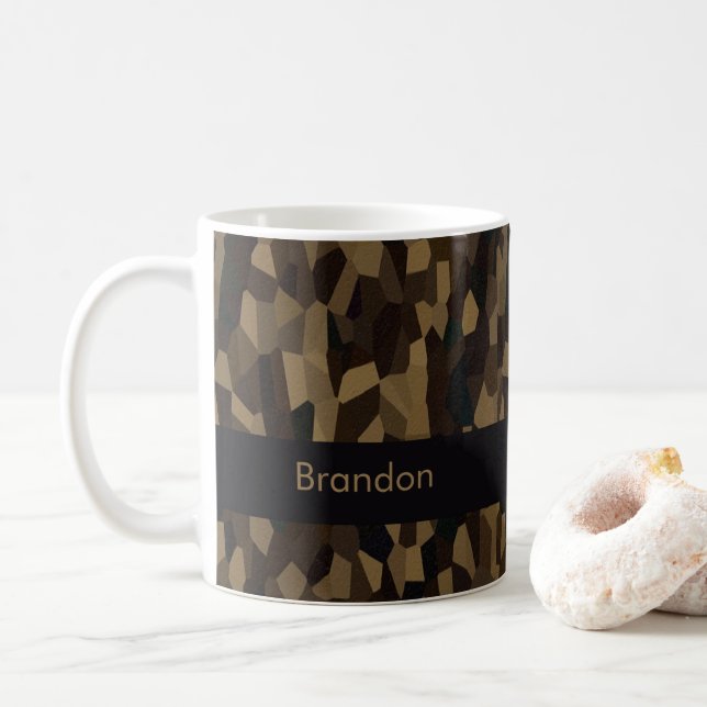 Brun geometrisk form mönster-fästare kaffemugg (Med munk)