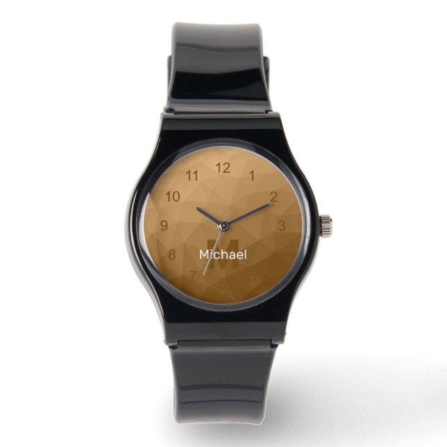 Brun geometrisk mesh-mönster Monogram Armbandsur (Framsida)