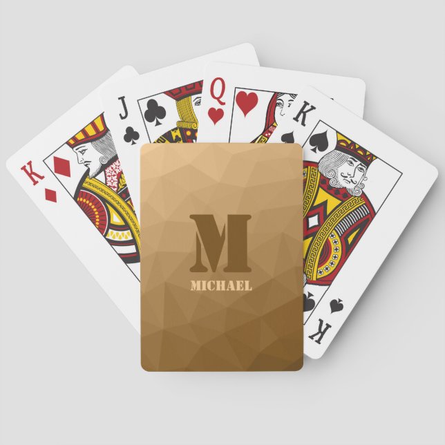 Brun geometrisk nätmönster Monogram Casinokort (Baksidan)