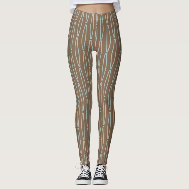 Brun geometrisk repetering leggings (Framsida)