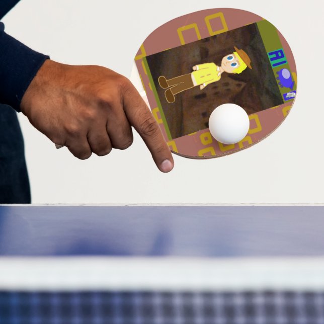 Brun geometrisk Tecknad tema Pingisracket (Insitu)