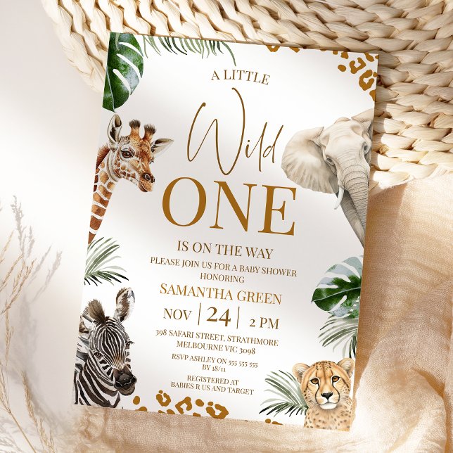 Brun Gepard Safari Wild One Barnkalas Inbjudningar (Safari Wild One Baby Shower Invitation, Little Wild One Safari Baby Shower Invitation, Jungle Animal)