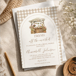 Brun Gingham Fresh Off The Market Bröllopsdusch Inbjudningar