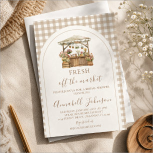 Brun Gingham Fresh Off The Market Bröllopsdusch Inbjudningar