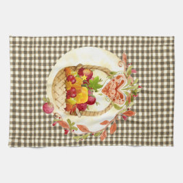 Brun Gingham Höstskördekorg Kökshandduk