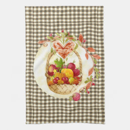 Brun Gingham Höstskördekorg Kökshandduk