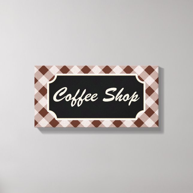 Brun Gingham Kaffebutiksskylt  Canvastryck (Framsida)