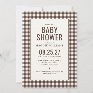 Brun Gingham Könsneutrala Bebis Shower Inbjudningar