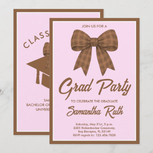 Brun Gingham-slutsgradueringsfest Inbjudningar