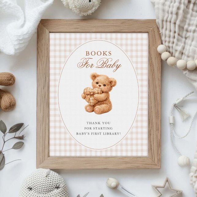 Brun Gingham Teddybjörn Neutral Baby Shower-papper Poster (Skapare uppladdad)