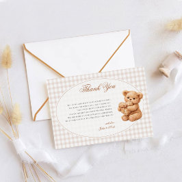 Brun Gingham Teddybjörn Neutral Baby Shower-papper Tack Kort