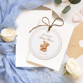 Brun Gingham Teddybjörn Neutral Barnkalas Papper Gåvor Etiketter
