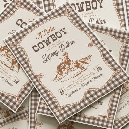 Brun Gingham Western Baby Shower-inbjudan Inbjudningar