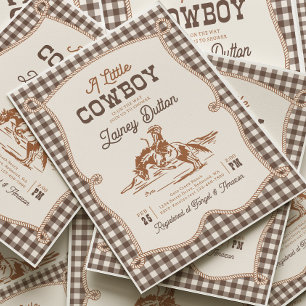 Brun Gingham Western Baby Shower-inbjudan Inbjudningar