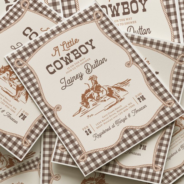 Brun Gingham Western Baby Shower-inbjudan Inbjudningar (Skapare uppladdad)