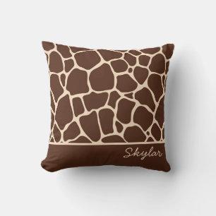 Brun Giraffe Animal Print Anpassningsbar Cursive N Kudde