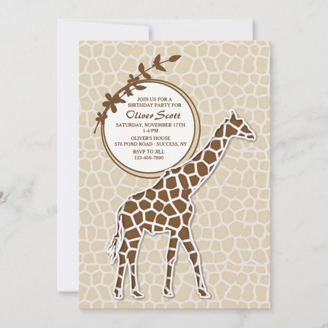 Brun giraffinbjudan inbjudningar (Framsida)