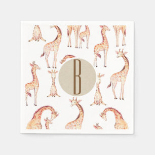 Brun giraffs baby shower monogram bokstav initial pappersservett
