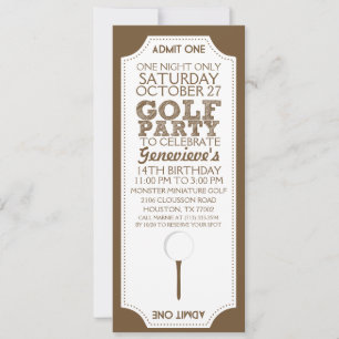 Brun Golf Biljett Golf Födelsedagsfest inbjudan