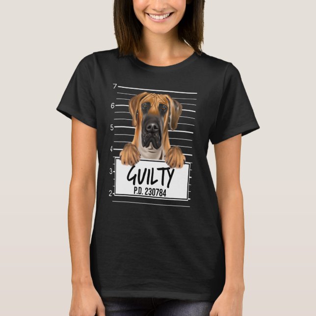 Brun Grand Dansk Valp Dömd Hund T Shirt (Framsida)