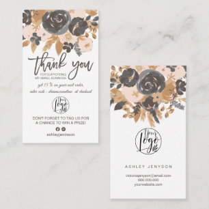 Brun grått boho-blommigt, logotyp order tack visitkort