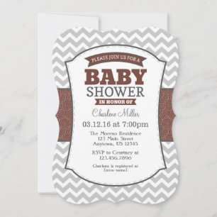 Brun Grått Chevron Baby Shower-inbjudan Inbjudningar