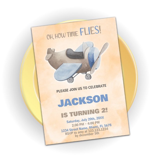 Brun Grått från flygplanet Inbjudningar (Airplane Birthday Invitations Brown Gray)