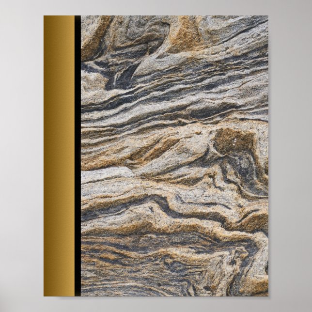 Brun Grått Marble Stone/Black Guld Gräns Art Poster (Framsidan)
