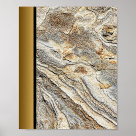 Brun Grått Marble Stone/Black Guld Gräns Art Poster