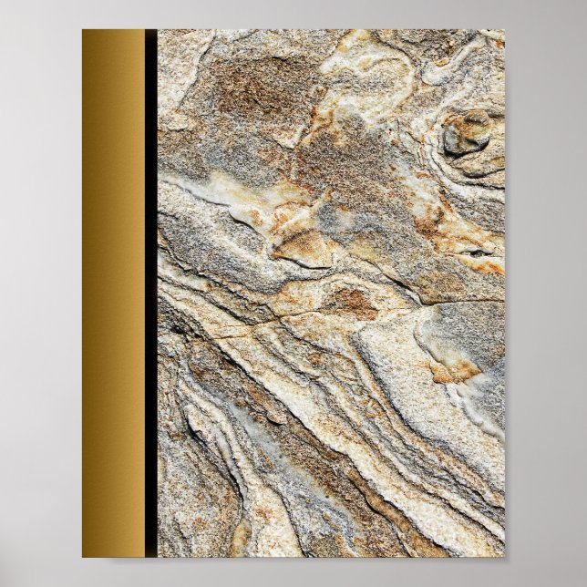 Brun Grått Marble Stone/Black Guld Gräns Art Poster (Framsidan)