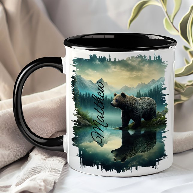Brun Grizzly Bear Forest Reflection Mugg (Skapare uppladdad)
