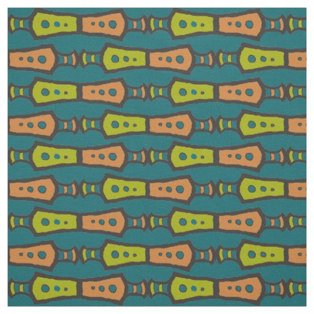 Brun Grön Teal Svart Tribal Mönster Tyg (Provkarta)