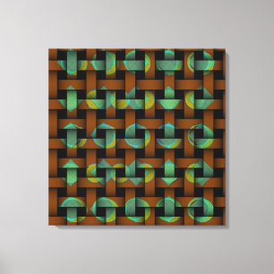 Brun Grönt Geometric Tribal Art Circle Weave Canvastryck
