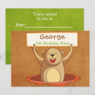 Brun Grönt Groundhog Party-inbjudningskort Inbjudningar