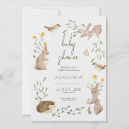 Brun Grönt Illustrated Baby Shower Inbjudningar