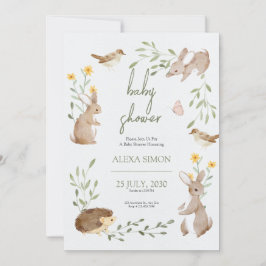 Brun Grönt Illustrated Baby Shower Inbjudningar