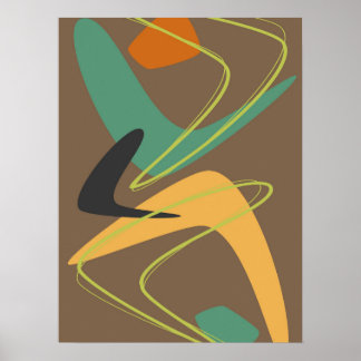 Brun Grönt Modern Abstrakt-Vintage i mitten av årh Poster