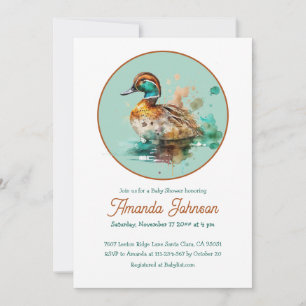 Brun Grönt runt Ram Mallard Anka Baby Shower Inbjudningar