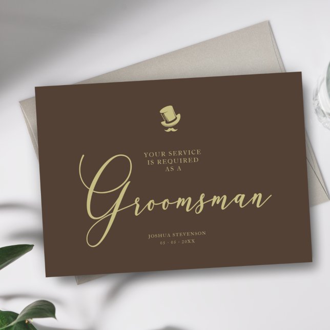 Brun Groomsman Chic Bröllop Simple Frieri Card (Skapare uppladdad)