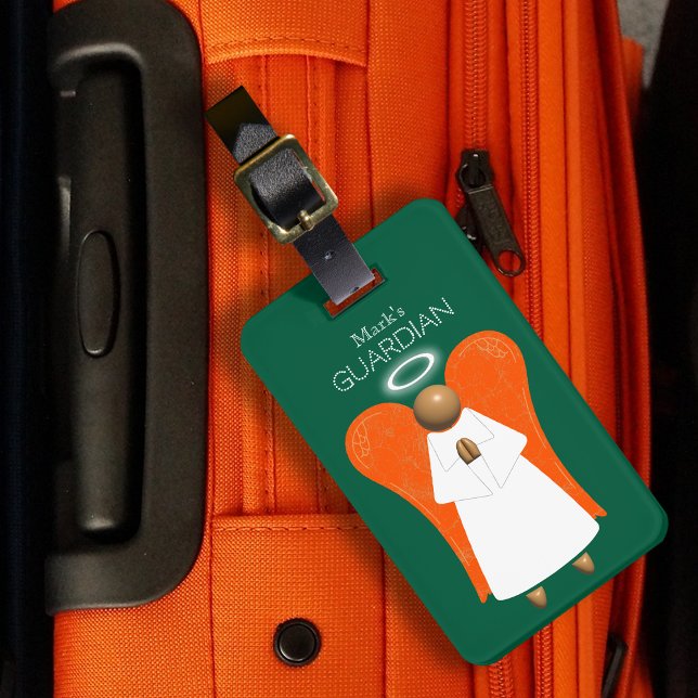 Brun guardian Angel (dubbla-sided) Luggage Tag Bagagebricka (Brown Guardian Angel)