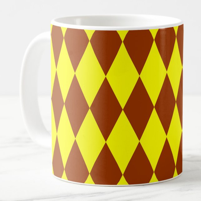 Brun gul Harlekinrutig design  Kaffemugg (Skapare uppladdad)