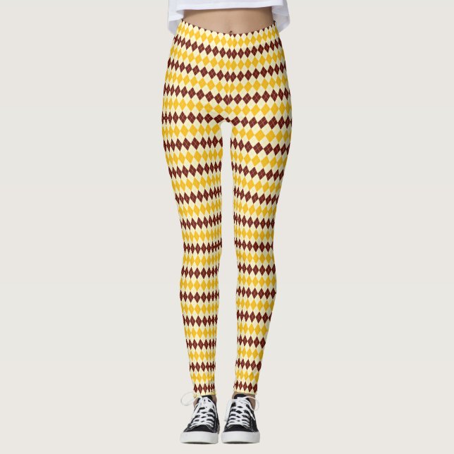 Brun - Gul Skotsk Tartan-Mönstrad Leggings (Framsida)