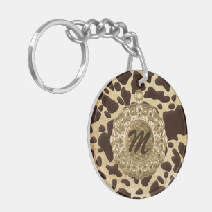 Brun & Guld Animal Print Antique Charm Initial