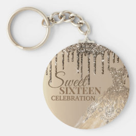 Brun Guld Glitter Girly Spark Drips 16 födelsedag Nyckelring