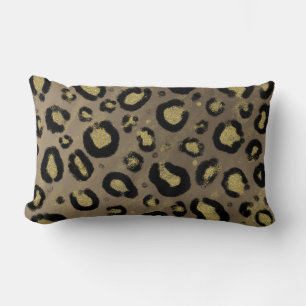 Brun Guld Glitter & Svart Leopard Cheetah Tryck Lumbarkudde