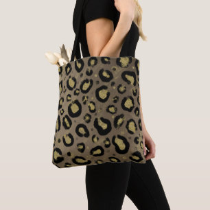 Brun Guld Glitter & Svart Leopard Cheetaprint Tygkasse